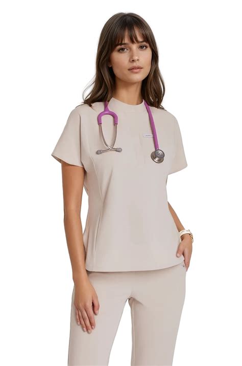 Bluzka Medyczna Damska Scrubs Basic Flex COLD NUDE Dobra Cena Sklep Online MED BEAUTY