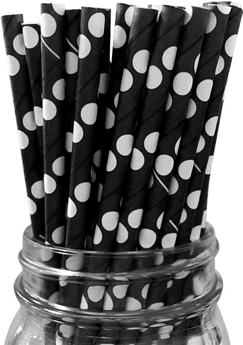 Download Black With White Polka Dot 25pc Paper Straws Drinking Straw