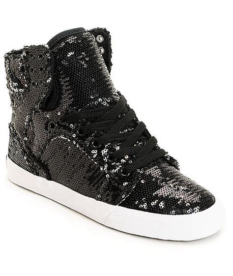 Supra X A Morir Womens Skytop Black Sequin Shoes