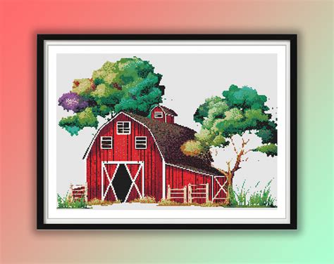 Watercolor Rustic Red Barn Counted Cross Stitch PDF Pattern Etsy