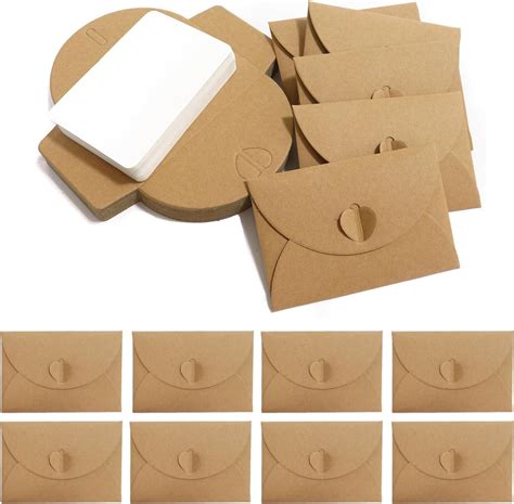 LUBOXIN Pack Of 50 Mini Envelopes With 50 Blank Cards Small Brown