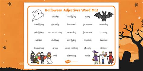 Halloween Adjectives Word Mat Teacher Made Twinkl