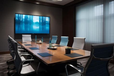 Premium AI Image | A conference room with a large screen that says ...