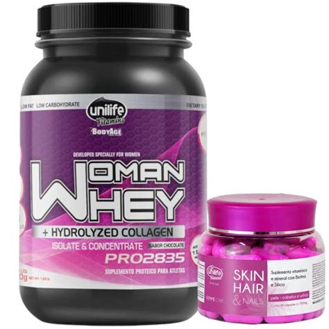 WHEY PROTEIN WOMAN Colágeno Sabor Chocolate Suplemento Cabelo