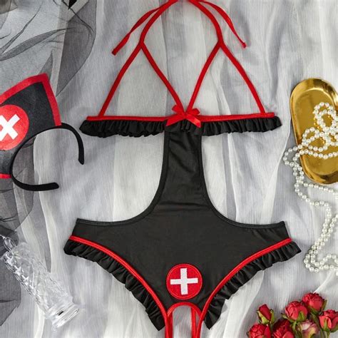 Sexy Cut Out One Piece Maid Nurse Cosplay Costume Erotic Lingerie Set Nurse Uniform Sexy Porn