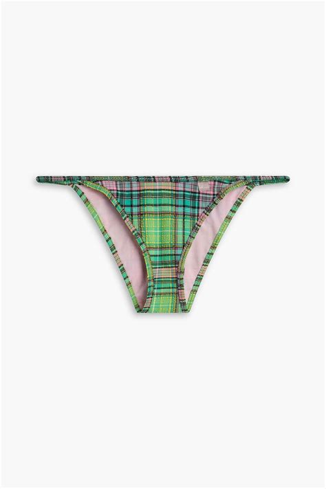 Ganni Checked Stretch Seersucker Bikini Briefs The Outnet