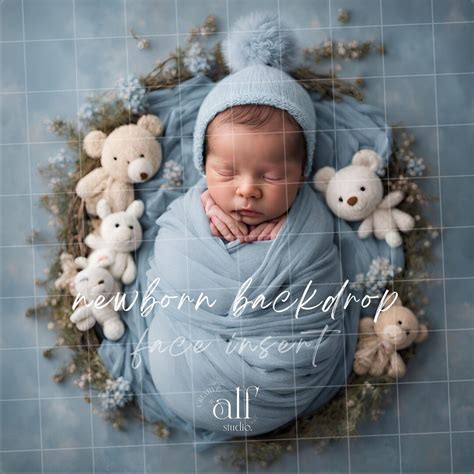 Baby Blue Newborn Backdrop Face Insert Photography Baby Boy Digital