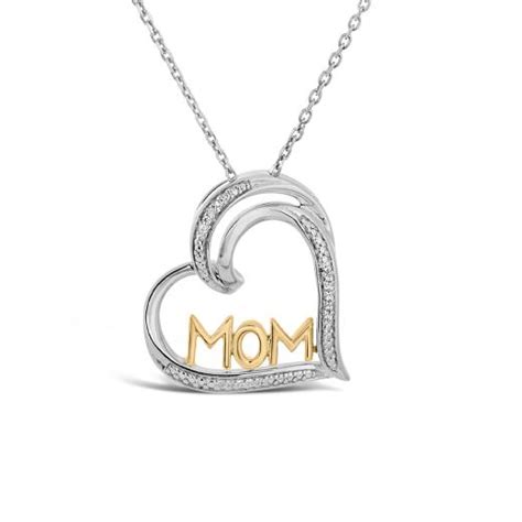 Sterling Silver 10k Yellow Gold 003ctw Diamond Mom Pendant Charm