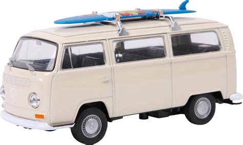 Modelauto Volkswagen Bus T2 Wit Met Surfplank 11 Cm Schaal 1 34