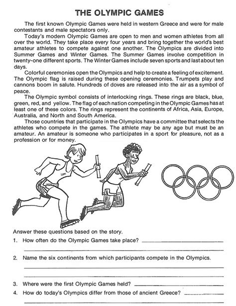 Olympics Reading Comprehension Worksheets