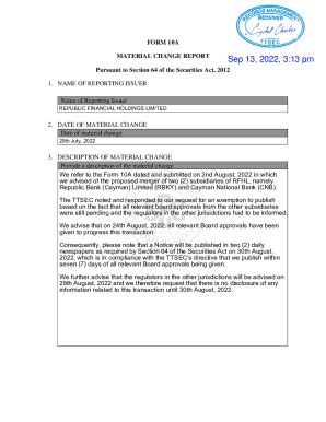 Fillable Online Form 10a Material Change Report Fax Email Print PdfFiller