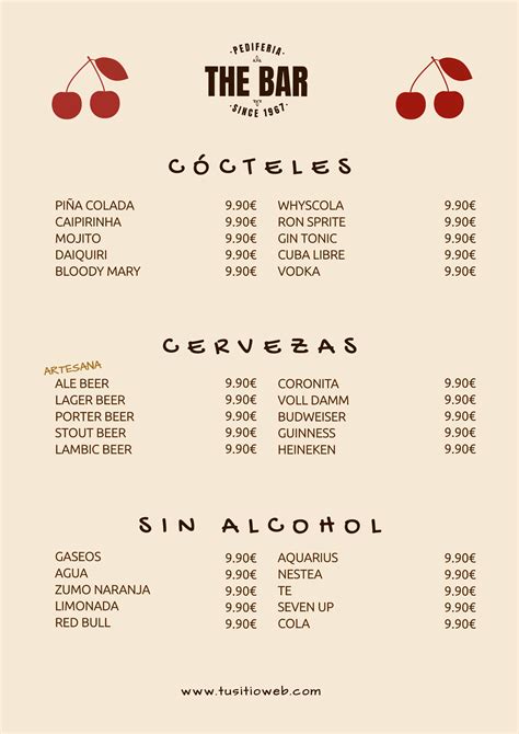 Carta De C Cteles Cervezas Y Otras Bebidas A Personalizar Carta De