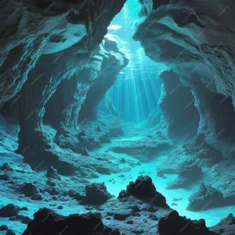 Premium Photo | Glowing underwater cave with bioluminescence