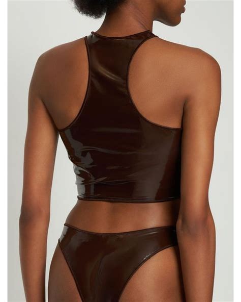 Oséree Latex effect Sporty Bikini Set in Brown Lyst