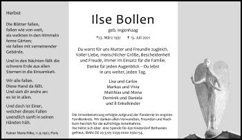 Traueranzeigen Von Ilse Bollen Wirtrauern