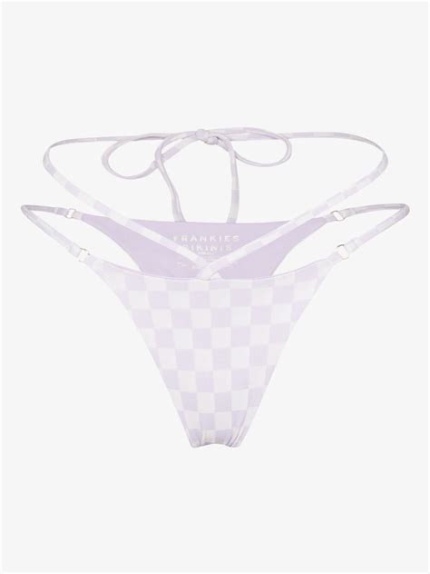 Frankies Bikinis Layla Checked String Bikini Bottoms Browns