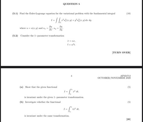 Solved 51 Find The Euler Lagrange Equation For The