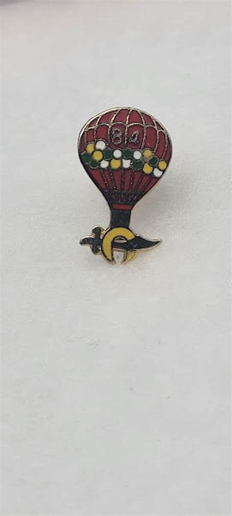 Vintage Shriner Hot Air Balloon Enamel Pin Red Gem