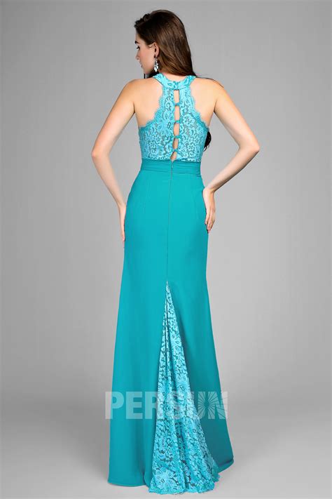 Robe De Soir E Bleu Turquoise Sir Ne Haut En Dentelle Florale Persun Fr