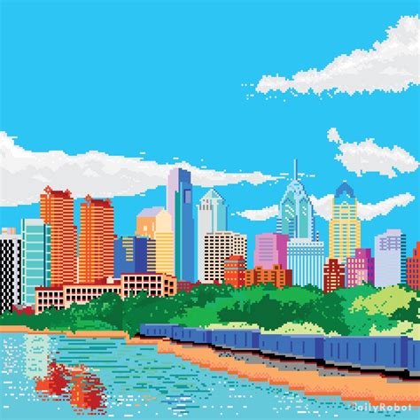 8-bit Philadelphia Skyline Pixel Art Print by TheDailyRobot