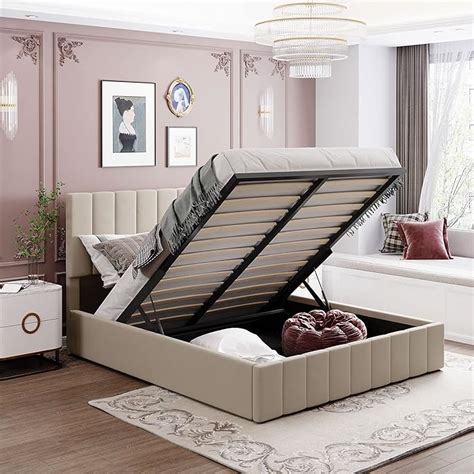 Buy Queen Upholstered Platform Bed with Gas Lift up Storage, Queen Bed ...