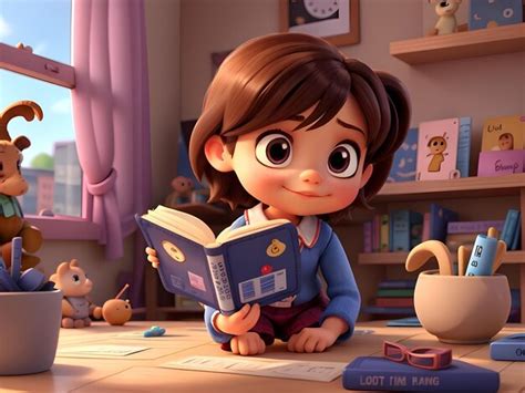 Premium Photo | Kids Happily Reading Story Book 3D Animation