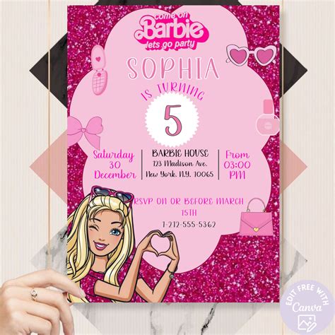 Fashion Doll Party Invitation Barbie Girl Party Invite Girls Birthday