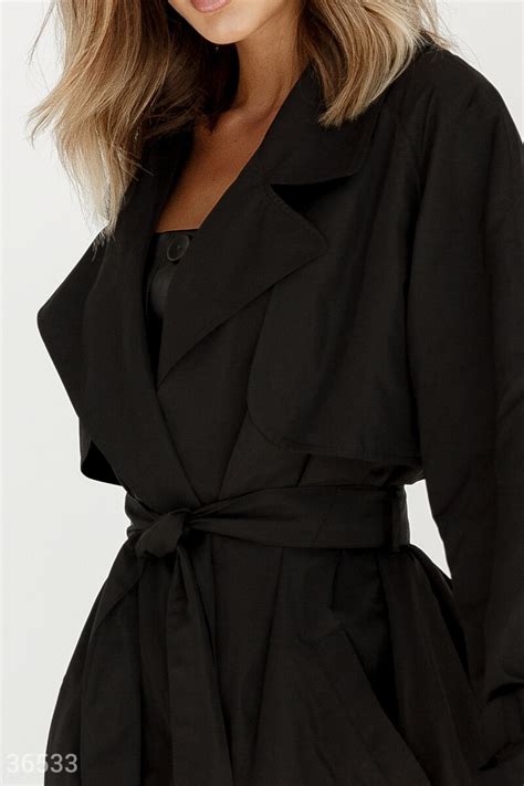 Черный тренч с кокеткой (арт. 36533) ♡ интернет-магазин Gepur