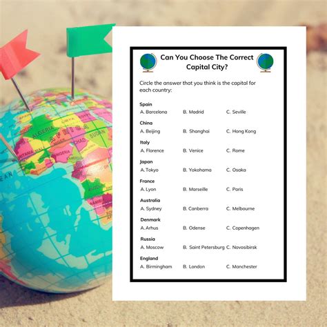 Capital Cities Worksheet Printable Geography Activity Quiz Etsy Singapore