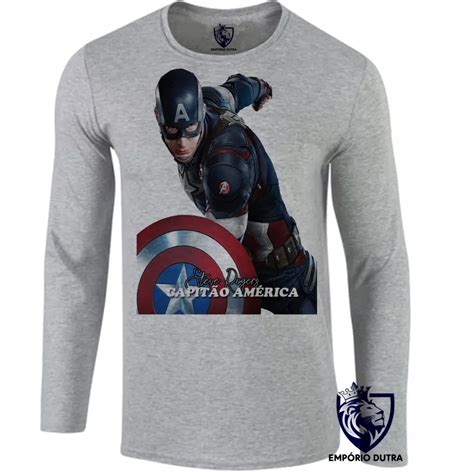 Emporio Dutra Camiseta Manga Longa Infantil Ou Adulto Steve Rogers