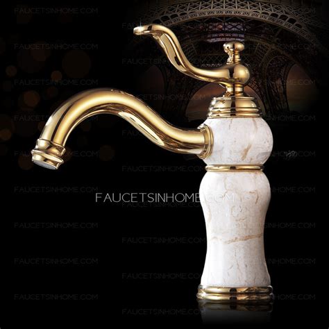 Antique Polished Brass Finish Jade Bathroom Sink Faucets