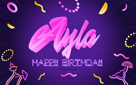 Download Wallpapers Happy Birthday Ayla 4k Purple Party Background