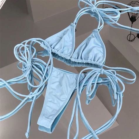 Coulbourne Boa Bikini In Sky Blue Triangle Top Depop