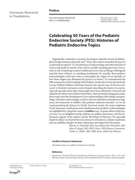 Pdf Celebrating 50 Years Of The Pediatric Endocrine Society Pes