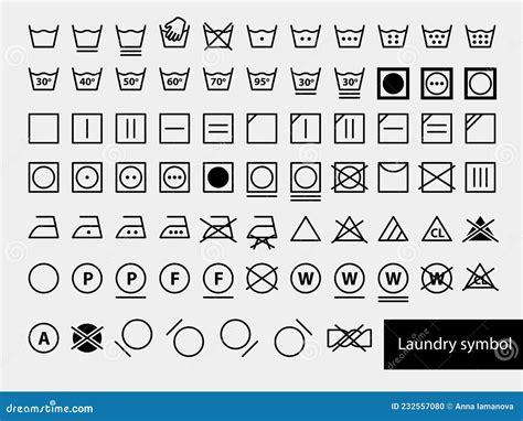 Laundry Symbols Set Of Icons For Washing Stock Vector Illustration