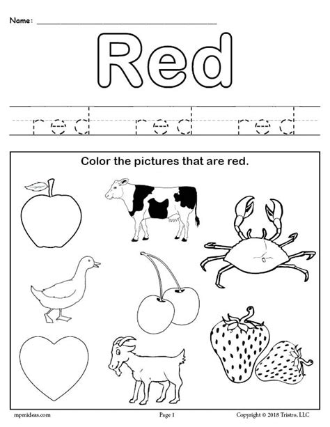 Color The Apple Red Worksheets