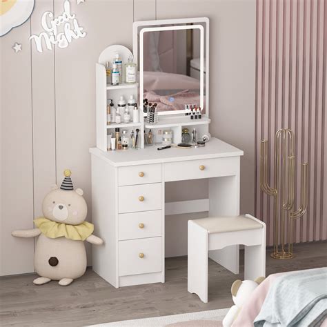 DiDuGo Makeup Vanity Set with Drawers, Light and Mirror for Girl White - Walmart.com