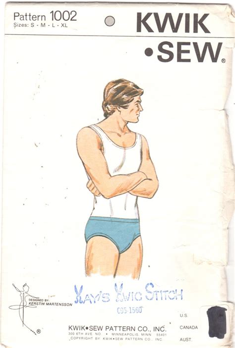 Kwik Sew S Mens Bikini Briefs Pattern Adult Designer Vintage Sewing Pattern Size S Or S