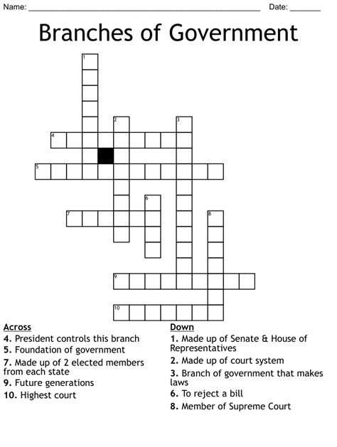 Branches Of Government Crossword Wordmint