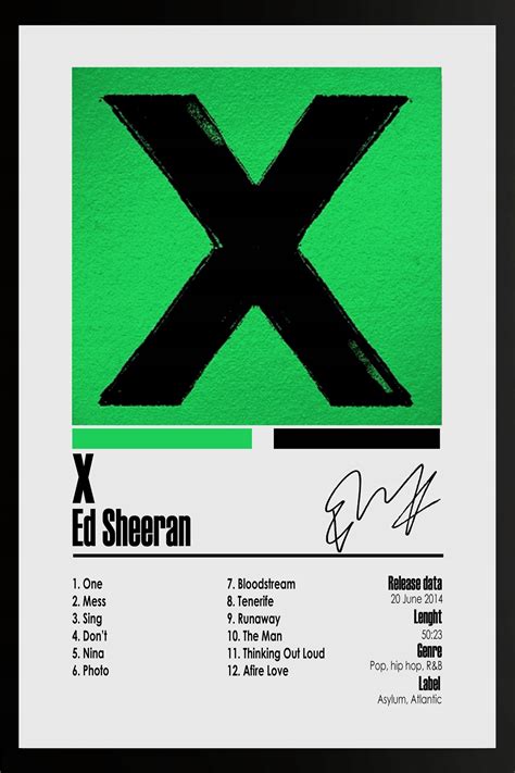 Ed Sheeran X Obraz W Ramce Album Plakat Muzyka Pop PREZENT 30x20 Cm Ed