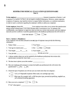 Fillable Online Respirator Medical Evaluation Questionnaire Part Apdf