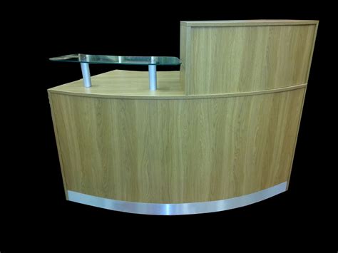 Buy Reception Desk In Oak Curved Glass Unit Aluminium Plinth