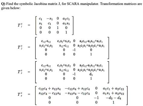 Solved Jacobian Matrix Introduction To Robotics Find The Symbolic