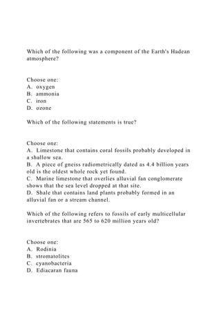 Which of the following was a component of the Earths Hadean atm.docx