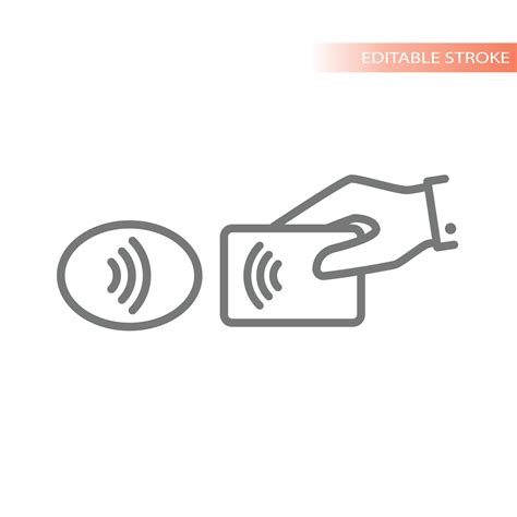 Tap to pay, hand with credit card and terminal line icon. Contactless