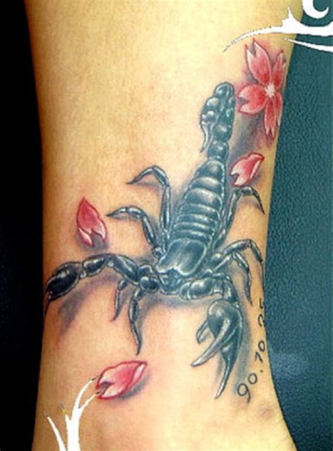 Beautiful Scorpion Tattoo With Flower For Women - Inofashionstyle.com