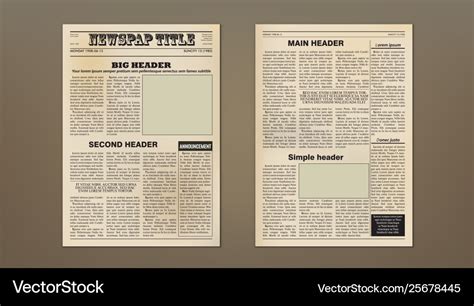 Old vintage two pages newspaper layout template Vector Image