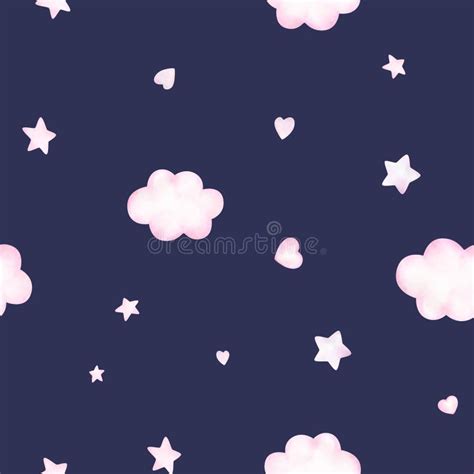 Watercolor Baby Seamless Pattern With Pink Hot Air Balloon Flowers