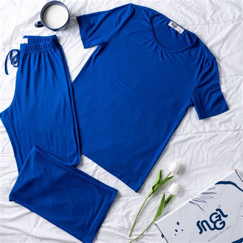 Women Summer Pajama Set Royal Blue Shirt Pants Snuggs Egypt