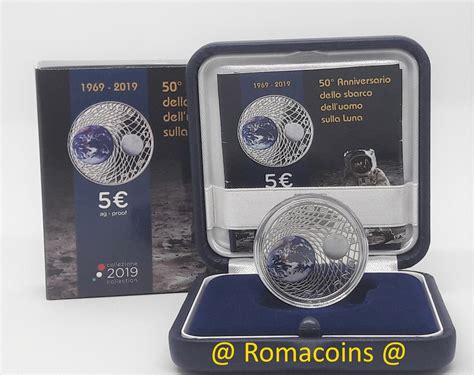 5 Euro Italia 2019 50 Anni Sbarco Luna Argento Proof Romacoins